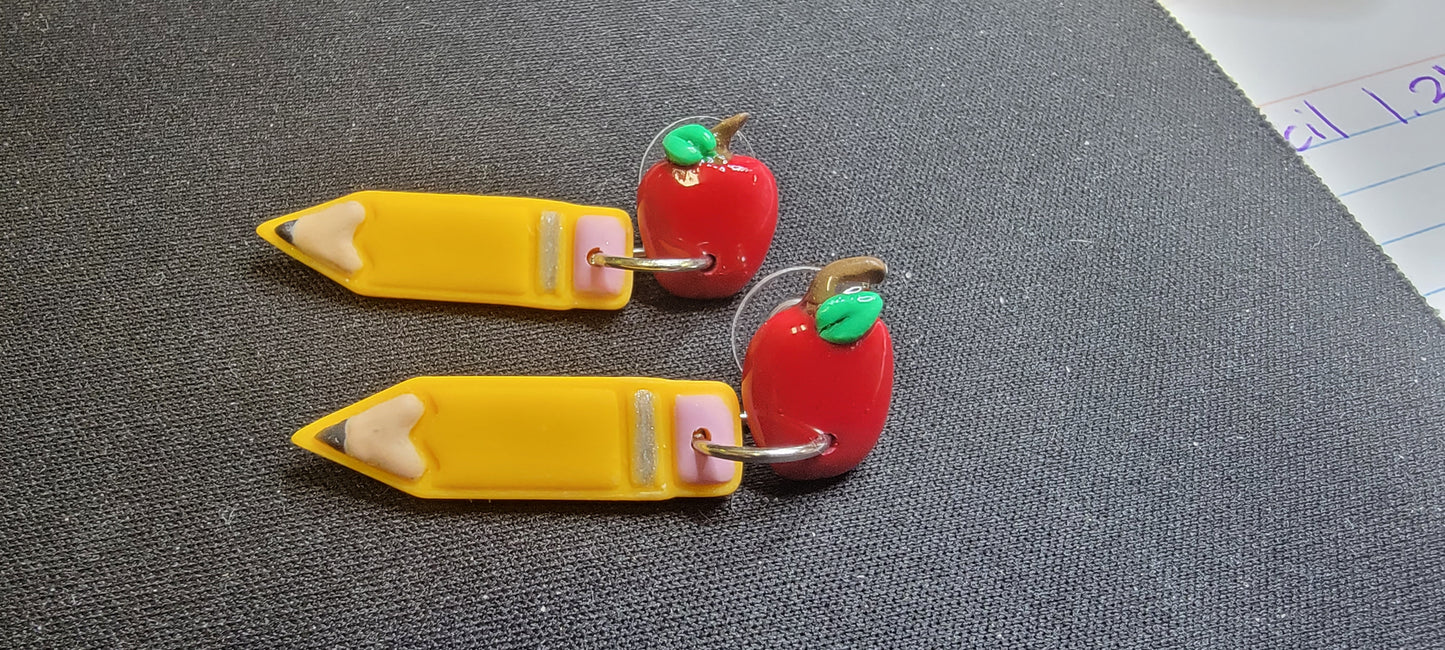 Polymer clay pencil earrings for teachers, artists
