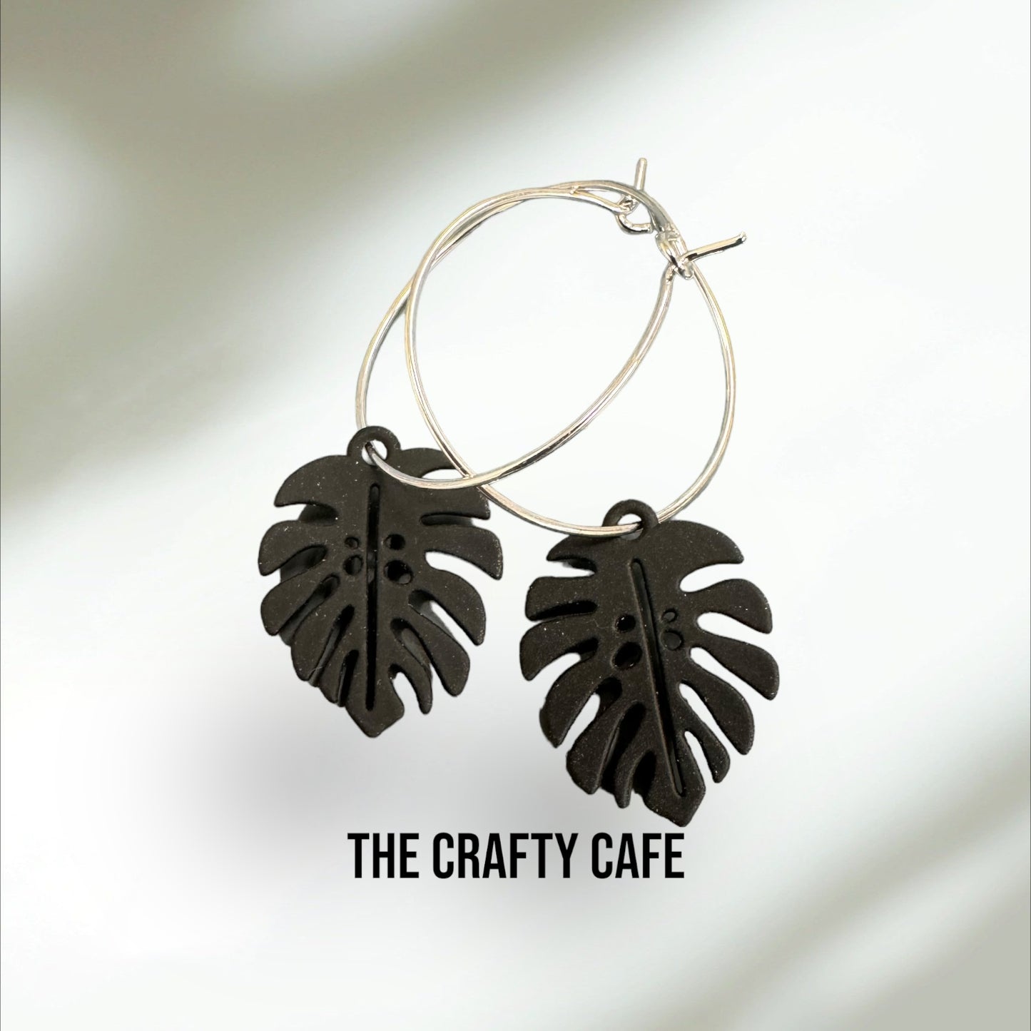 Metal charm monstera leaf hoops