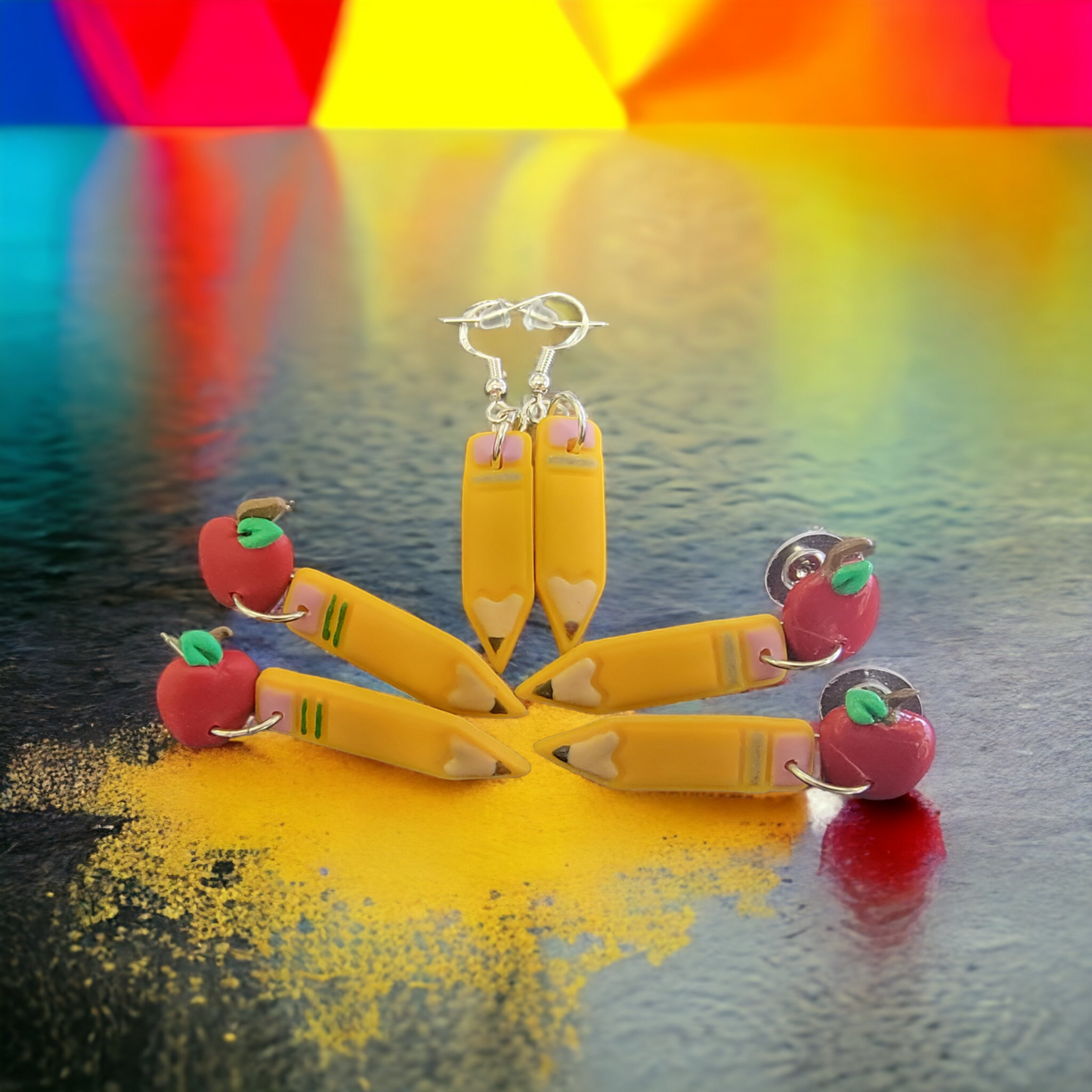 Polymer clay pencil earrings for teachers, artists