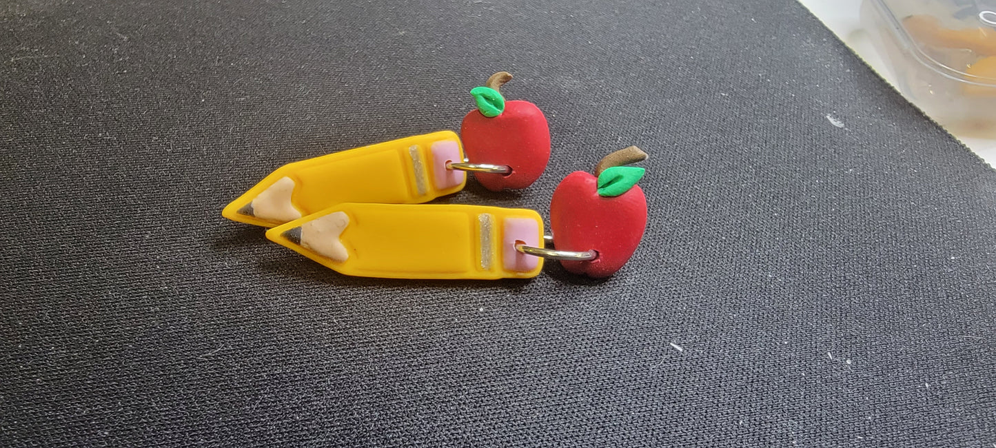 Polymer clay pencil earrings for teachers, artists