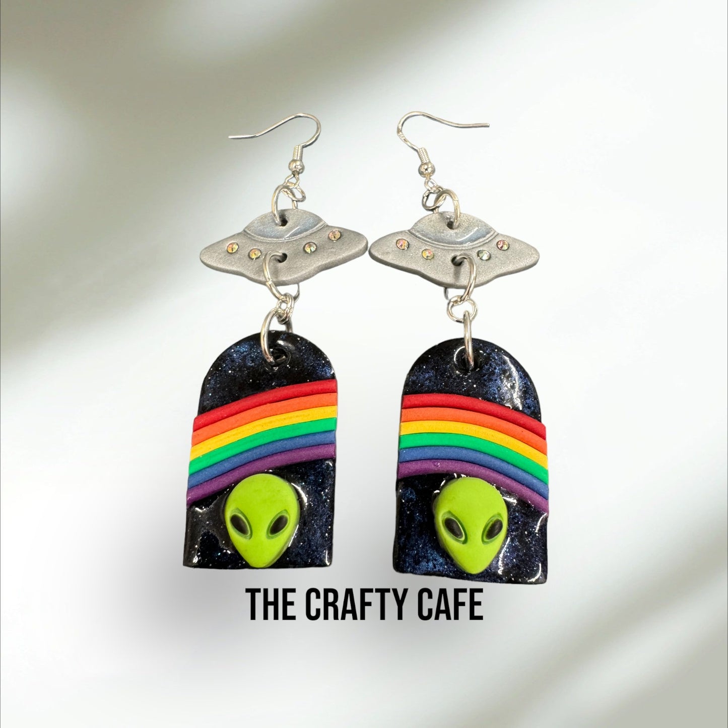 Alien Rainbow Galaxy Polymer Clay Earrings and UFO’s