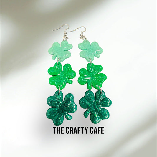 St. Patrick’s Day Green Clover Polymer Clay Earrings