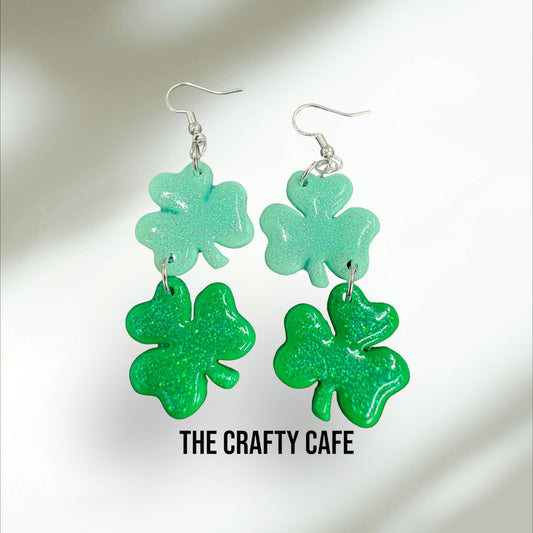 St. Patrick’s Day Green Clover Polymer Clay Earrings