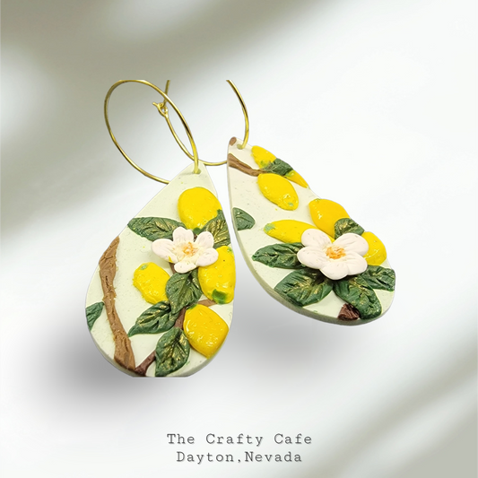 Polymer clay lemon tree earrings