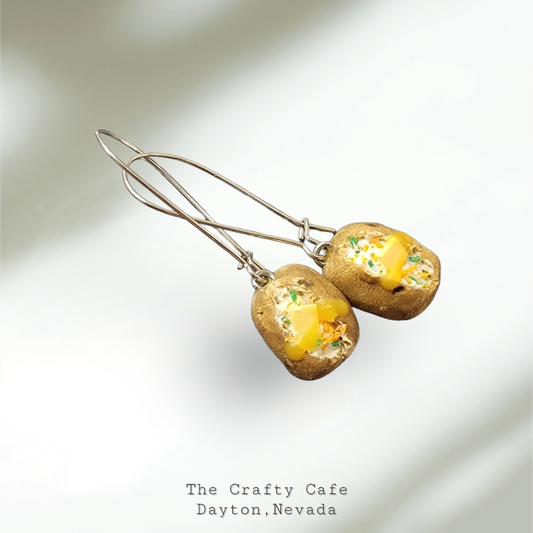 Realistic baked potato polymer clay earrings