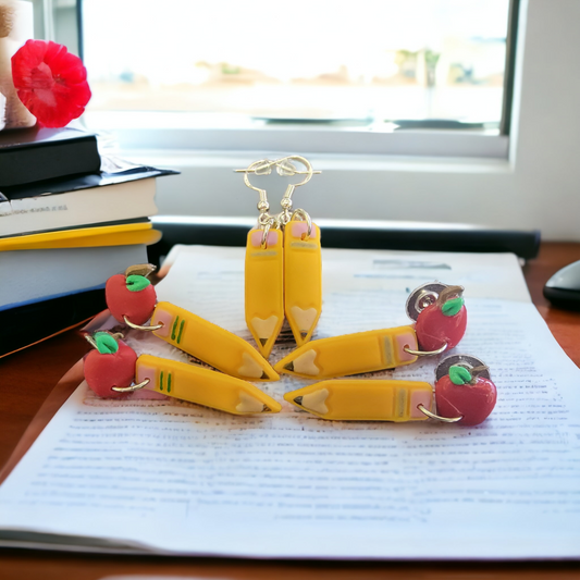 Polymer clay pencil earrings for teachers, artists